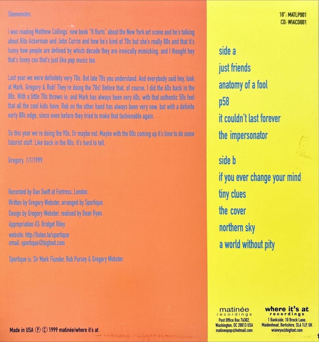 Sportique - Black Is A Very Popular Colour - 45rpm records