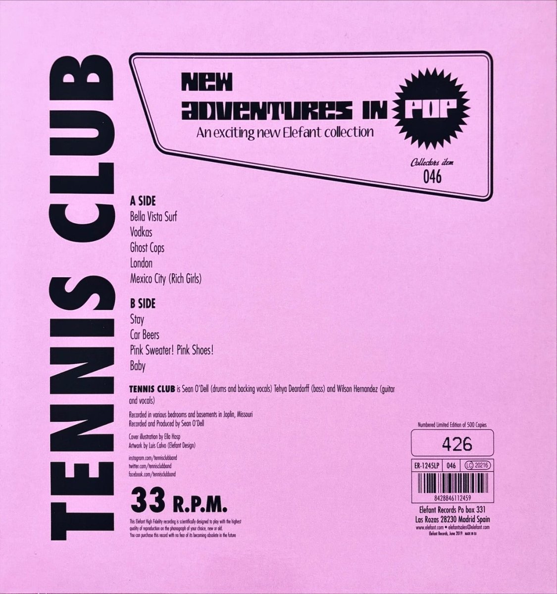 Tennis Club - Pink - 45rpm records