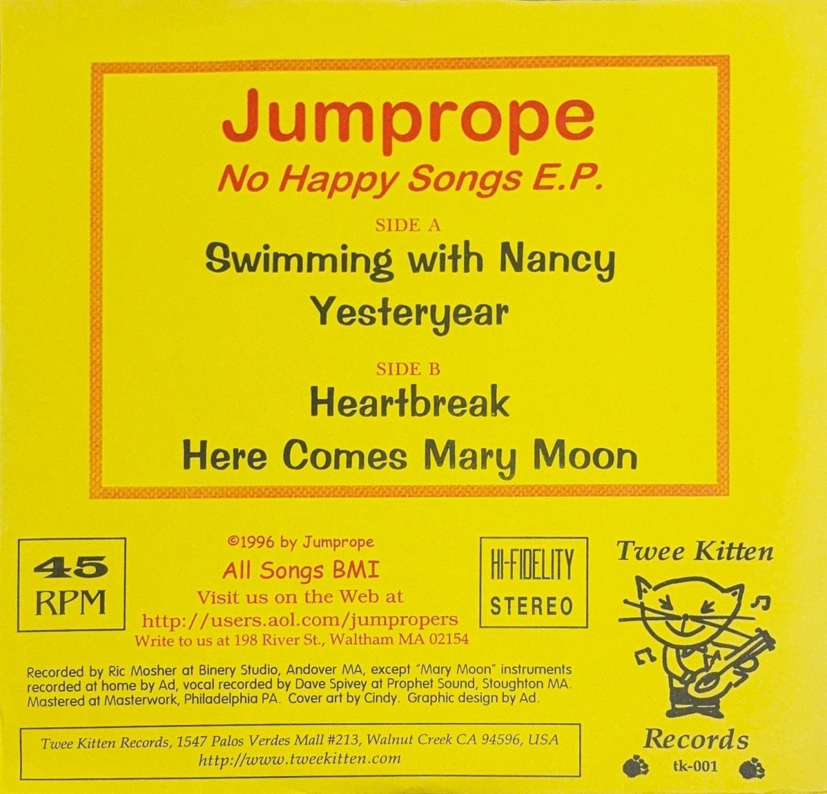 Jumprope – No Happy Songs E.P. - 45rpm records